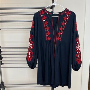 Embroidered Navy and Red Women's Dress